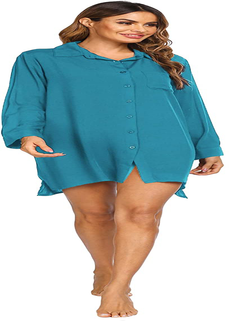 SHESHOW Women'S Beach Cover up Long Sleeve Button down Shirt Beach Bikini Coverups Dress Swimsuit Covers S-3XL Apparel & Accessories > Clothing > Swimwear Kylie Max   