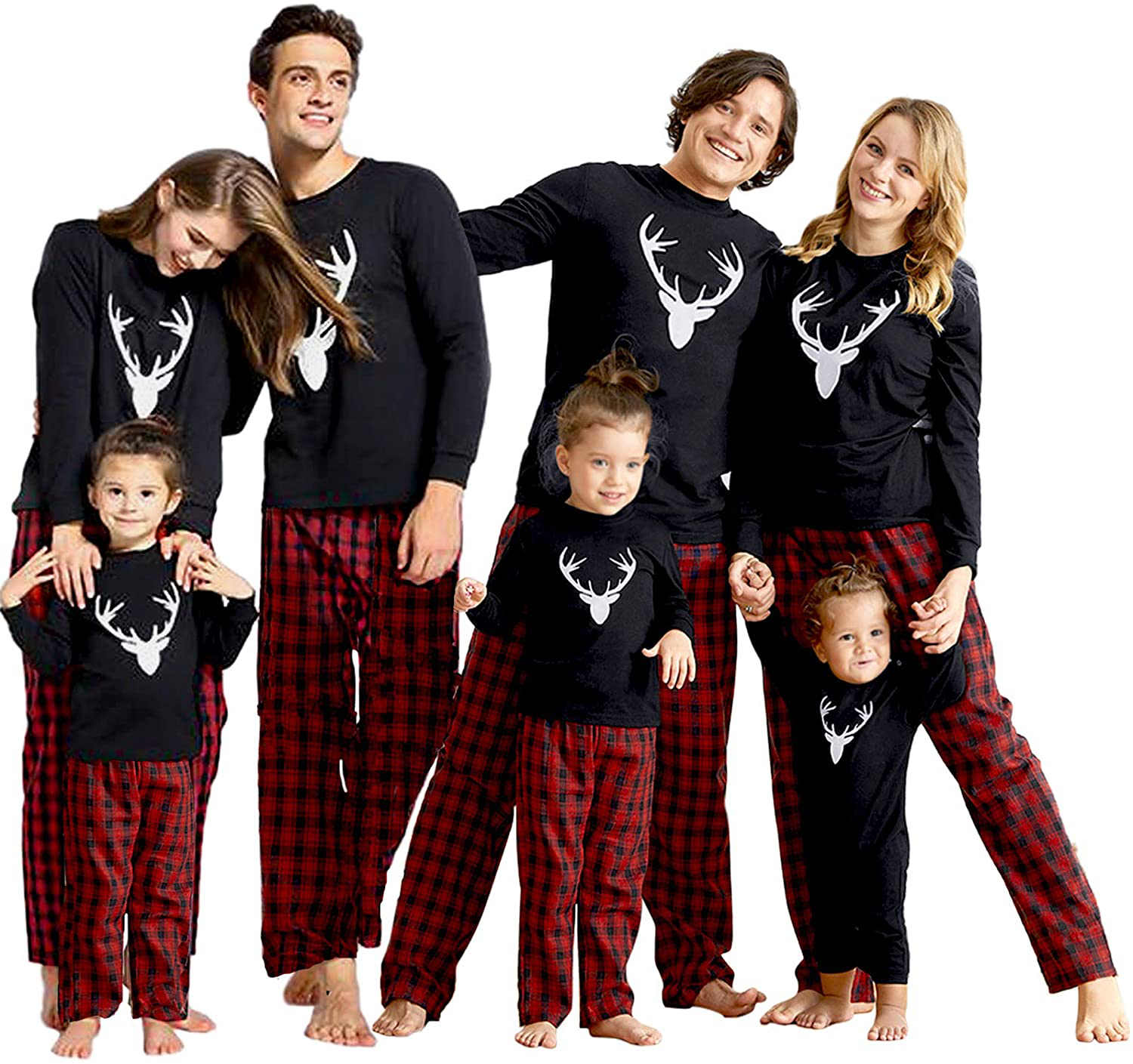 IFFEI Matching Family Pajamas Sets Christmas Pj'S with Deer Long Sleeve Tee and Plaid Pants Loungewear Apparel & Accessories > Clothing > Sleepwear & Loungewear > Pajamas Kylie Max   