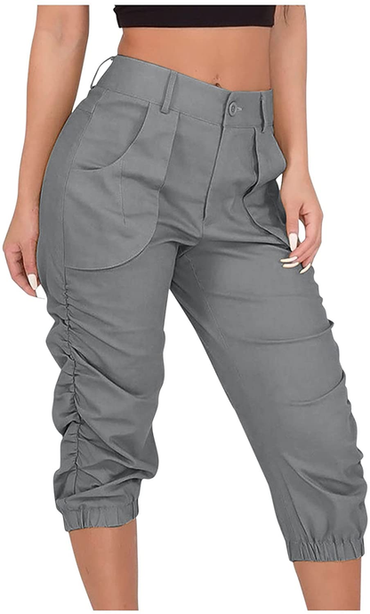 Burband Womens Jersey Capris Cargo Sweatpants Drawstring Waist Cropped Jogger Athletic Sports Gym Pants with Side Pockets Apparel & Accessories > Clothing > Underwear & Socks > Shapewear Burband Gray X-Large 