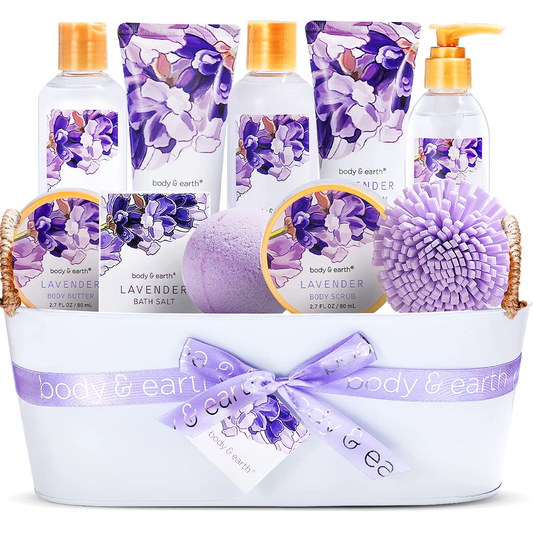 Bath Spa Gift Basket, Body & Earth Bath Gift Set 12 Pcs Lavender Scented, Includes Shower Gel, Bubble Bath, Bath Salt, Bath Bomb, Body Lotion and More, Bath and Body Gift Idea for Birthday Arts & Entertainment > Party & Celebration > Gift Giving BODY & EARTH   