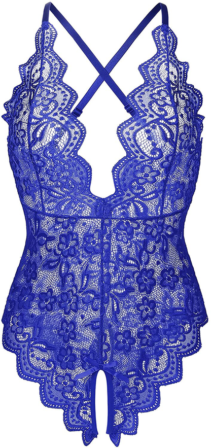 Donnalla Women's One Piece Teddy Plunging Lace Bodysuit Elegant Honeymoon Lingerie Apparel & Accessories > Clothing > Underwear & Socks > Lingerie Donnalla Royal Blue Small 