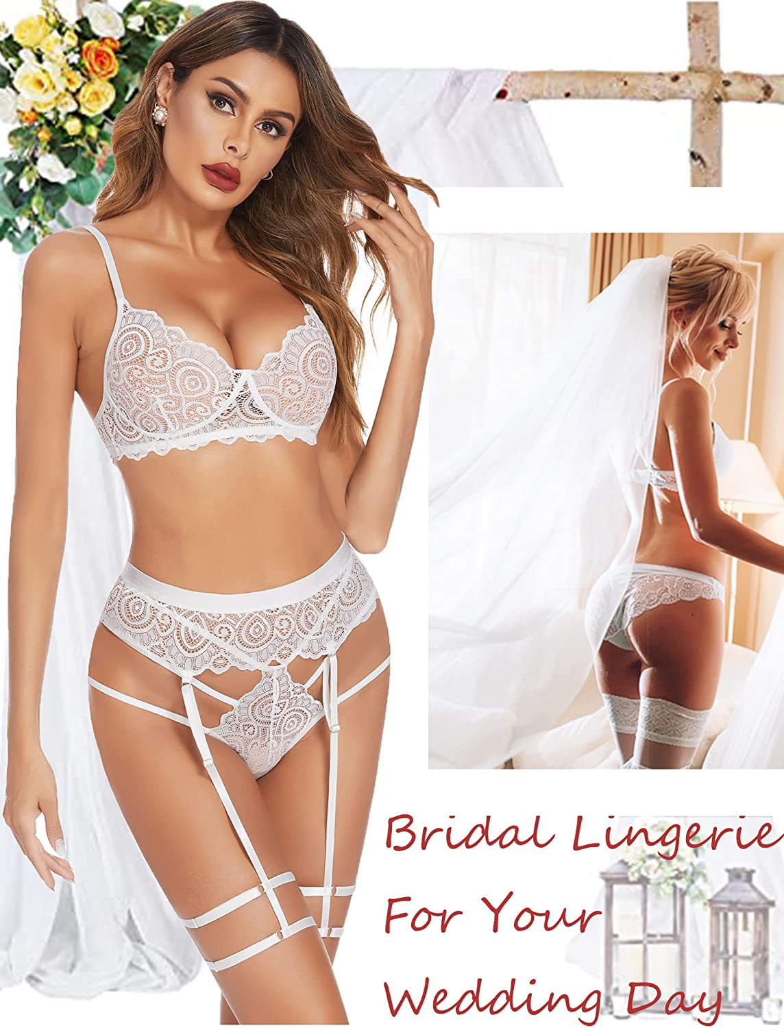 Avidlove Lingerie for Women Bra Panty Garter Set Sexy 3 Piece Lingerie Set with Garter Belts Apparel & Accessories > Clothing > Underwear & Socks > Lingerie Avidlove   