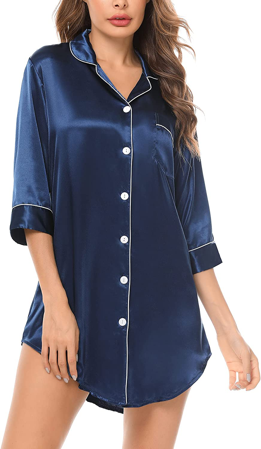 SWOMOG Women'S Satin Nightgown 3/4 Sleeve Sleepwear Button down Sleep Shirt Silk Nighty Pajama Top Apparel & Accessories > Clothing > Sleepwear & Loungewear > Nightgowns Kylie Max   