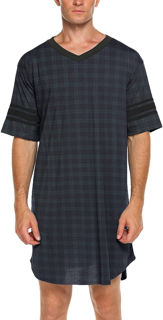 Ekouaer Men'S Nightshirt, Cotton Nightwear Comfy Big&Tall V Neck Short Sleeve Soft Loose Pajama Sleep Shirt Apparel & Accessories > Clothing > Sleepwear & Loungewear > Nightgowns Kylie Max   