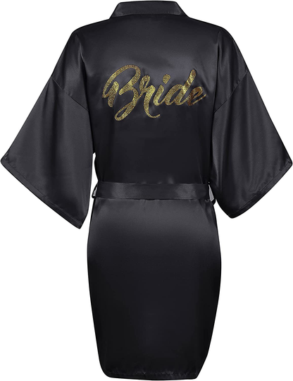 Satin Kimono Wedding Party Getting Ready Robe Bride Robe Bridal Kimono Bridesmaid Proposal Gifts Apparel & Accessories > Clothing > Sleepwear & Loungewear > Robes Elountik Black for Bride XX-Large 