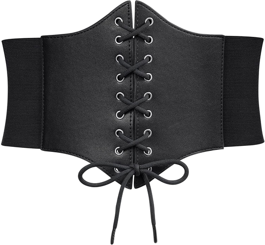 WERFORU Women Corset Elastic Belt Wide Vintage Lace-Up Tied Costume Waspie Waist Belt Halloween Valentine Apparel & Accessories > Clothing Accessories > Belts WERFORU A-black-z Suit Waist Size 33"-36" 