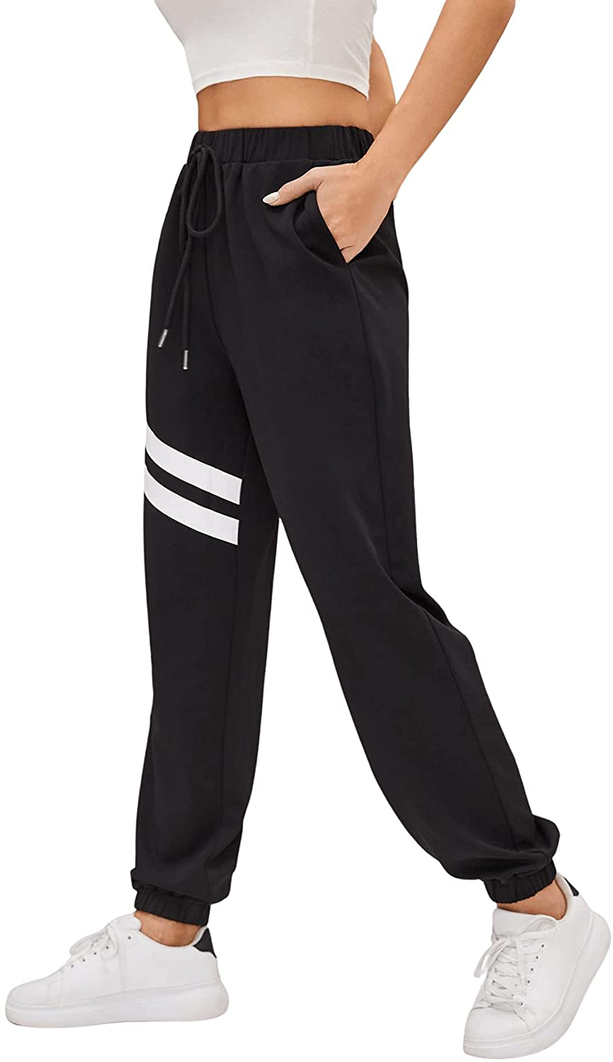 Sweatyrocks Women'S Drawstring Waist Striped Side Jogger Sweatpants with Pocket Apparel & Accessories > Clothing > Activewear Kylie Max   