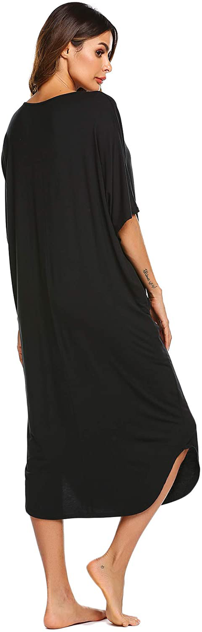 Ekouaer Nightgowns for Women Button-Down Sleepwear Short Sleeve Nightshirt plus Size Night Wear S-XXL Apparel & Accessories > Clothing > Sleepwear & Loungewear > Nightgowns Kylie Max   