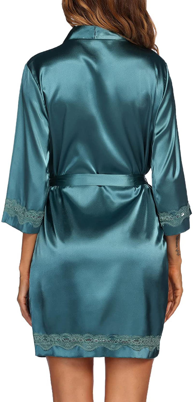 Ekouaer Women'S Lace-Trim Kimono Style Short Satin Robe Sleepwear with 3/4 Sleeve Apparel & Accessories > Clothing > Sleepwear & Loungewear > Robes Ekouaer   