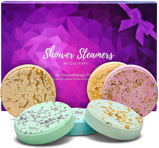 Cleverfy Aromatherapy Shower Steamers - Variety Pack of 6 Shower Bombs with Essential Oils. Purple Set: Lavender, Watermelon, Grapefruit, Menthol & Eucalyptus, Vanilla & Sweet Orange, Peppermint Arts & Entertainment > Party & Celebration > Gift Giving CLEVERFY   