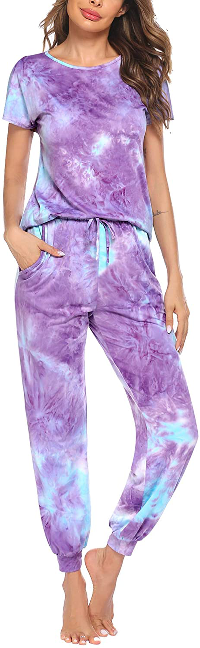 Hotouch Womens Pajamas Set Short Sleeve Cute Printed Tops and Pants 2 Piece PJ Sets Joggers Loungewear Sleepwear with Pockets Apparel & Accessories > Clothing > Sleepwear & Loungewear > Pajamas Kylie Max   