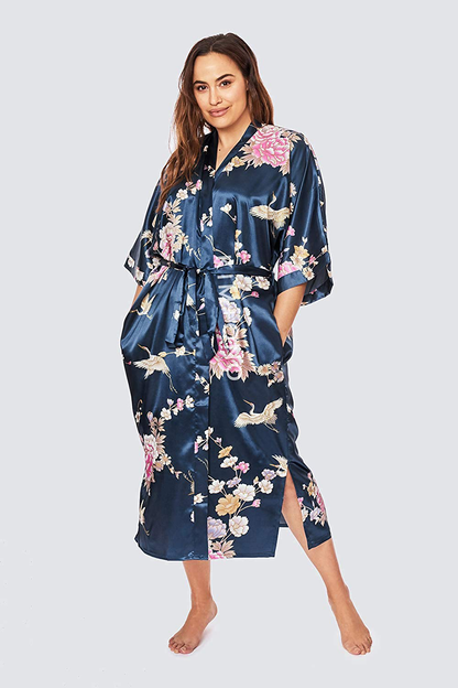 KIM+ONO plus Size Women'S Satin Kimono Robe Long - Floral Apparel & Accessories > Clothing > Sleepwear & Loungewear > Robes KIM+ONO   