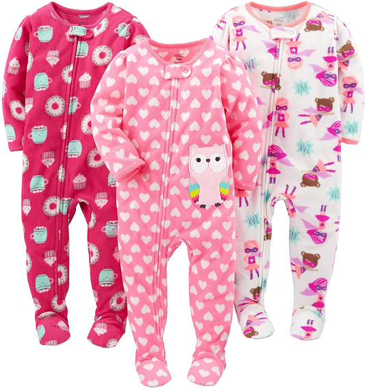 Simple Joys by Carter'S Toddler and Baby Girls' Loose Fit Fleece Footed Pajamas, Pack of 3 Apparel & Accessories > Clothing > Underwear & Socks > Lingerie Simple Joys by Carter's Superhero/Donut/Owl 4T 