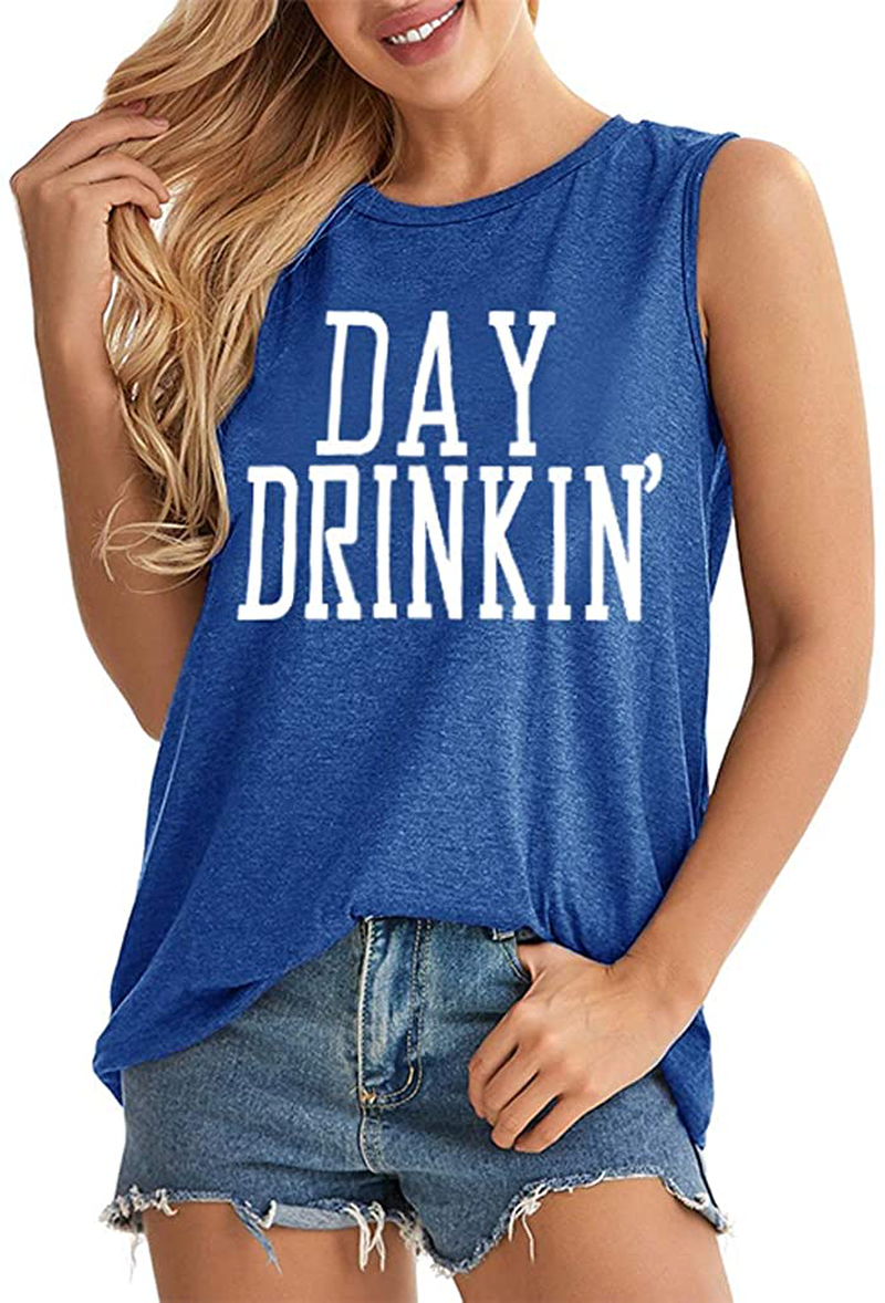 Bealatt Day Drinkin’ Casual Tank Tops Funny Letters Print Vest T-Shirt, Cute Drinking Shirt Tank for Women Apparel & Accessories > Clothing > Activewear Kylie Max   