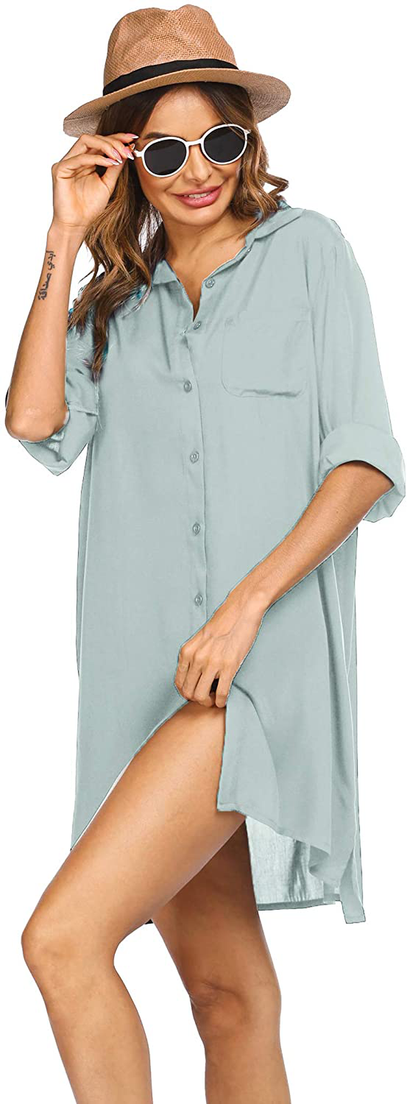 SHESHOW Women'S Beach Cover up Long Sleeve Button down Shirt Beach Bikini Coverups Dress Swimsuit Covers S-3XL Apparel & Accessories > Clothing > Swimwear Kylie Max   
