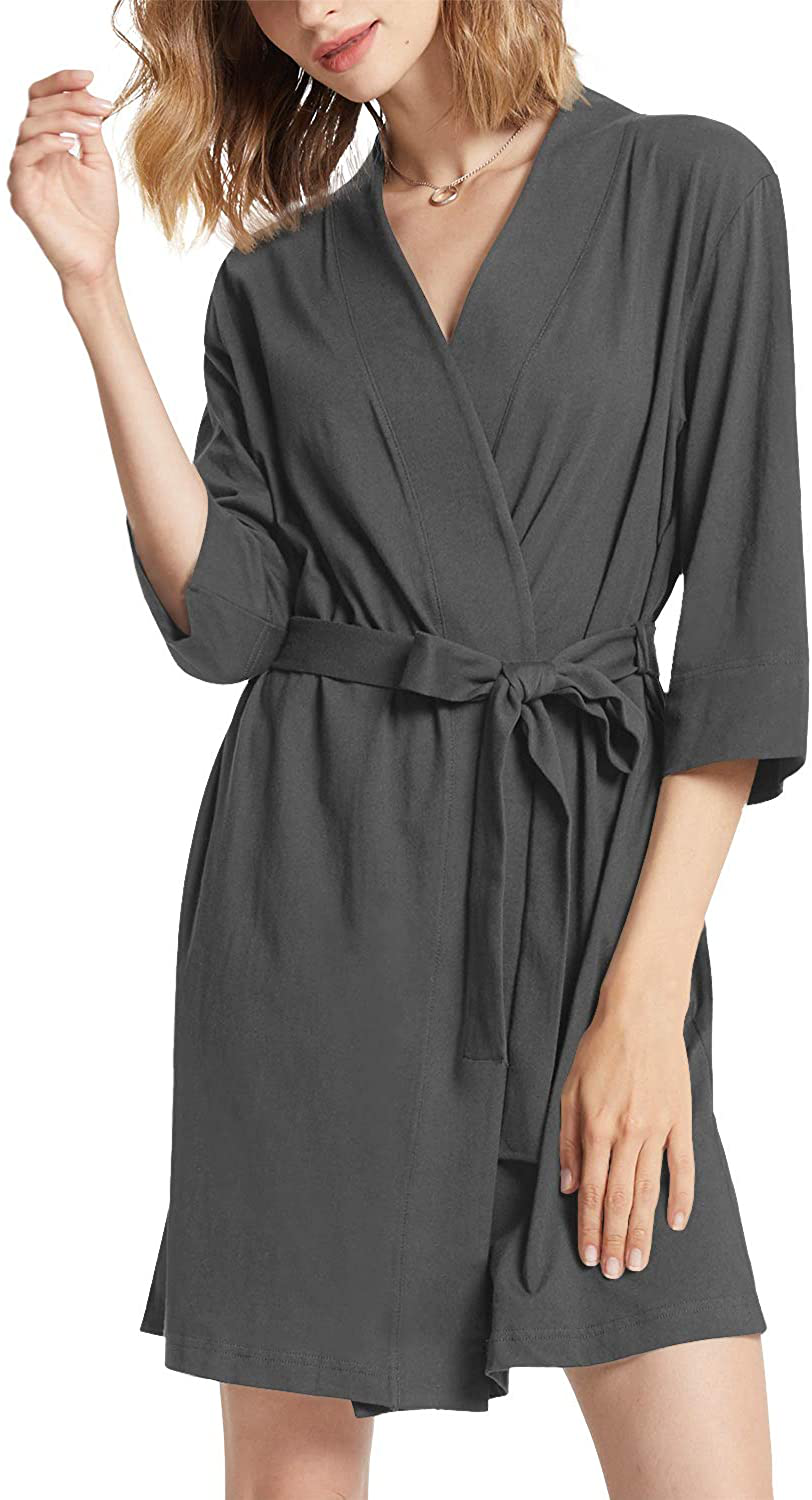 SIORO Womens Cotton Robe Kimono Lightweight Robes Short Knit Bathrobe Soft House Sleepwear Ladies Loungewear XS-3XL Apparel & Accessories > Clothing > Sleepwear & Loungewear > Robes KYLIE MAX Charcoal Gray 3X-Large 