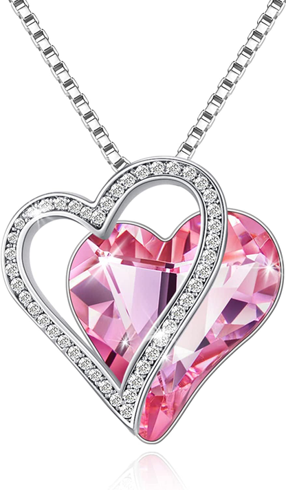 Sumonyo White Gold Plated Love Heart Pendant Necklaces for Women Silver Tone Crystals Birthstone Jewelry Gifts for Women Mother's Day Birthday Anniversary Day Party Arts & Entertainment > Party & Celebration > Gift Giving Sumonyo 12-Jun.-White Gold Plated | Healing Stone for Love Pink  