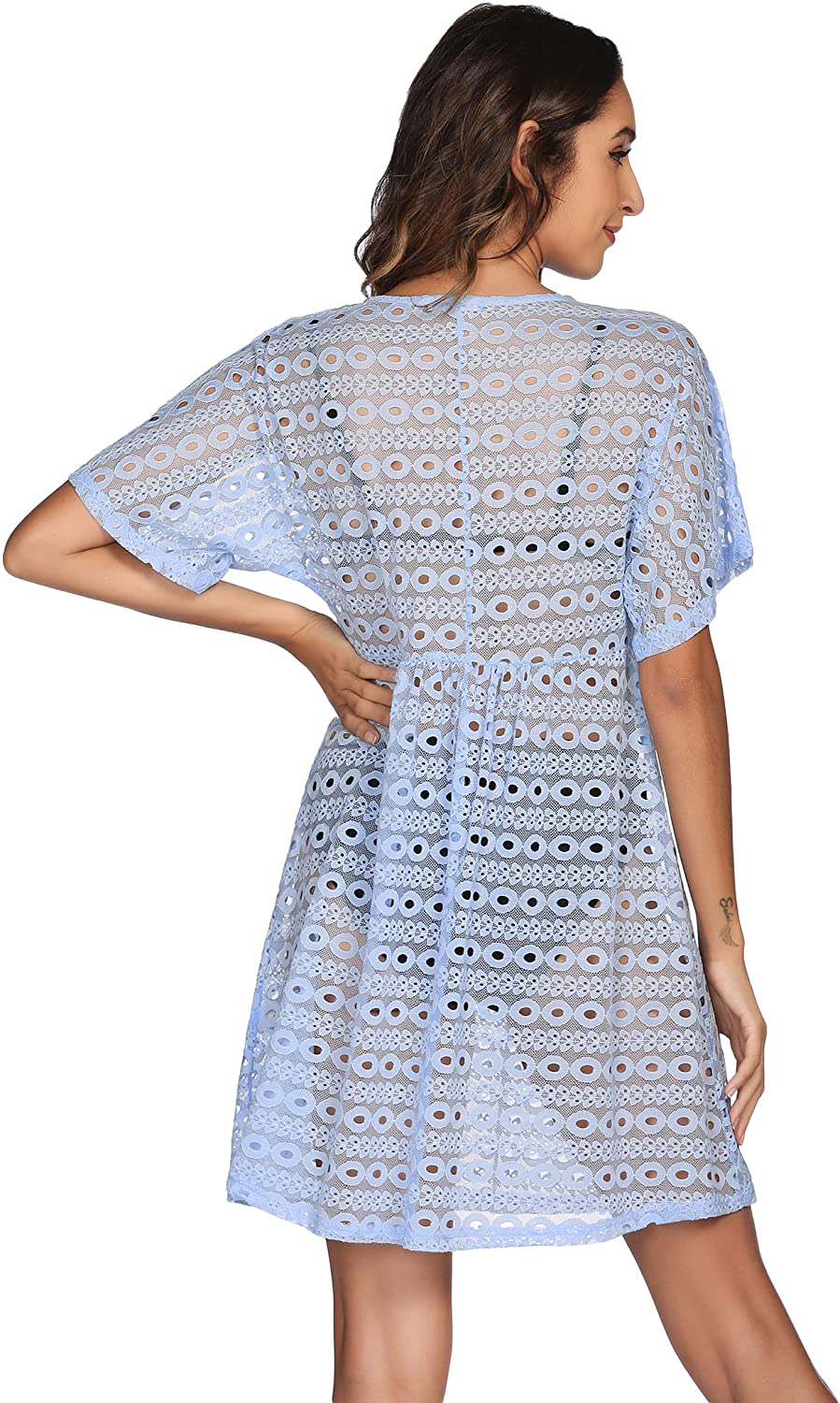 Ekouaer Women Swimsuit Cover Ups Batwing Sleeve Sheer Lace Cover up Bathing Suit Beach Dress Apparel & Accessories > Clothing > Swimwear Kylie Max   