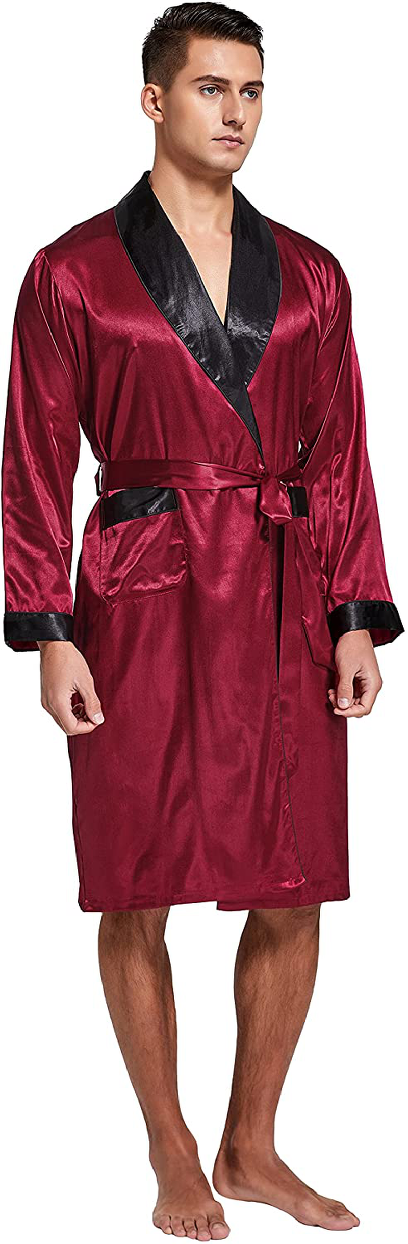 Tony & Candice Men’S Satin Robe Lightweight Long Sleeve Silk Kimono Bathrobe with Shorts Set Sleepwear Apparel & Accessories > Clothing > Sleepwear & Loungewear > Robes Kylie Max   