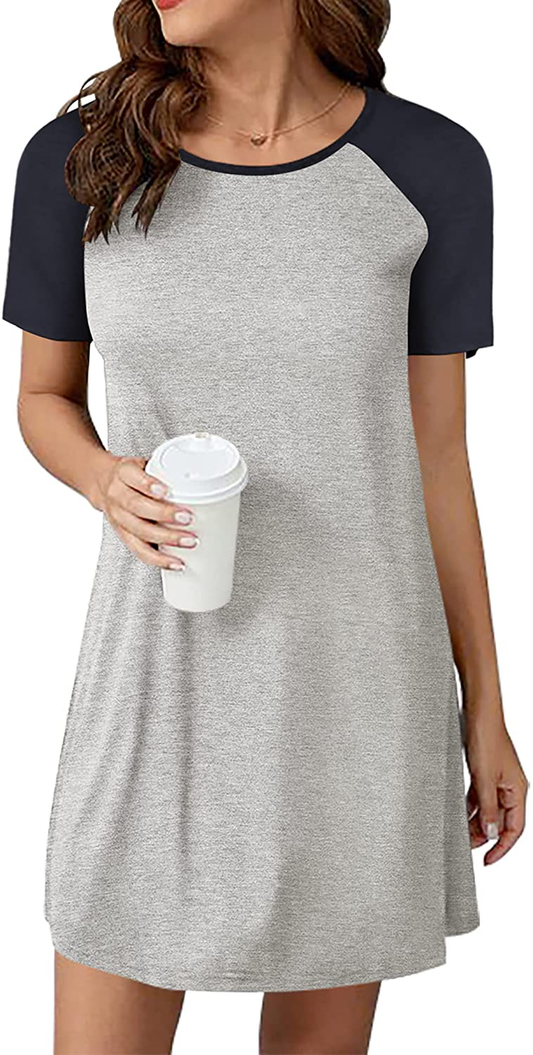 Ekouaer Short Sleeve Nightgown Raglan Sleepshirt Color Block Nightshirt Lounge Dress Casual Sleepwear for Women Apparel & Accessories > Clothing > Sleepwear & Loungewear > Nightgowns Kylie Max   