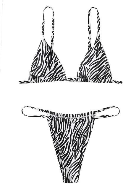 SOLY HUX Women's Print Tie Back Triangle Bikini Bathing Suits 2 Piece Swimsuits Apparel & Accessories > Clothing > Swimwear KYLIE MAX Black and White Striped Medium 