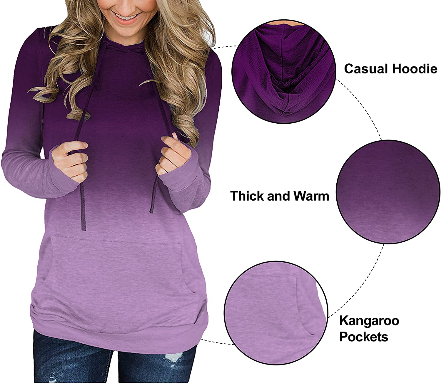 Onlypuff Womens Hoodie Sweatshirts Casual Tunic Tops Long Sleeve Hoody with Kangaroo Pockets Apparel & Accessories > Clothing > Activewear Kylie Max   