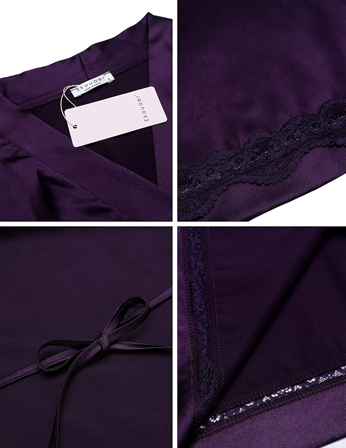 Ekouaer Women'S Lace-Trim Kimono Style Short Satin Robe Sleepwear with 3/4 Sleeve Apparel & Accessories > Clothing > Sleepwear & Loungewear > Robes Kylie Max   