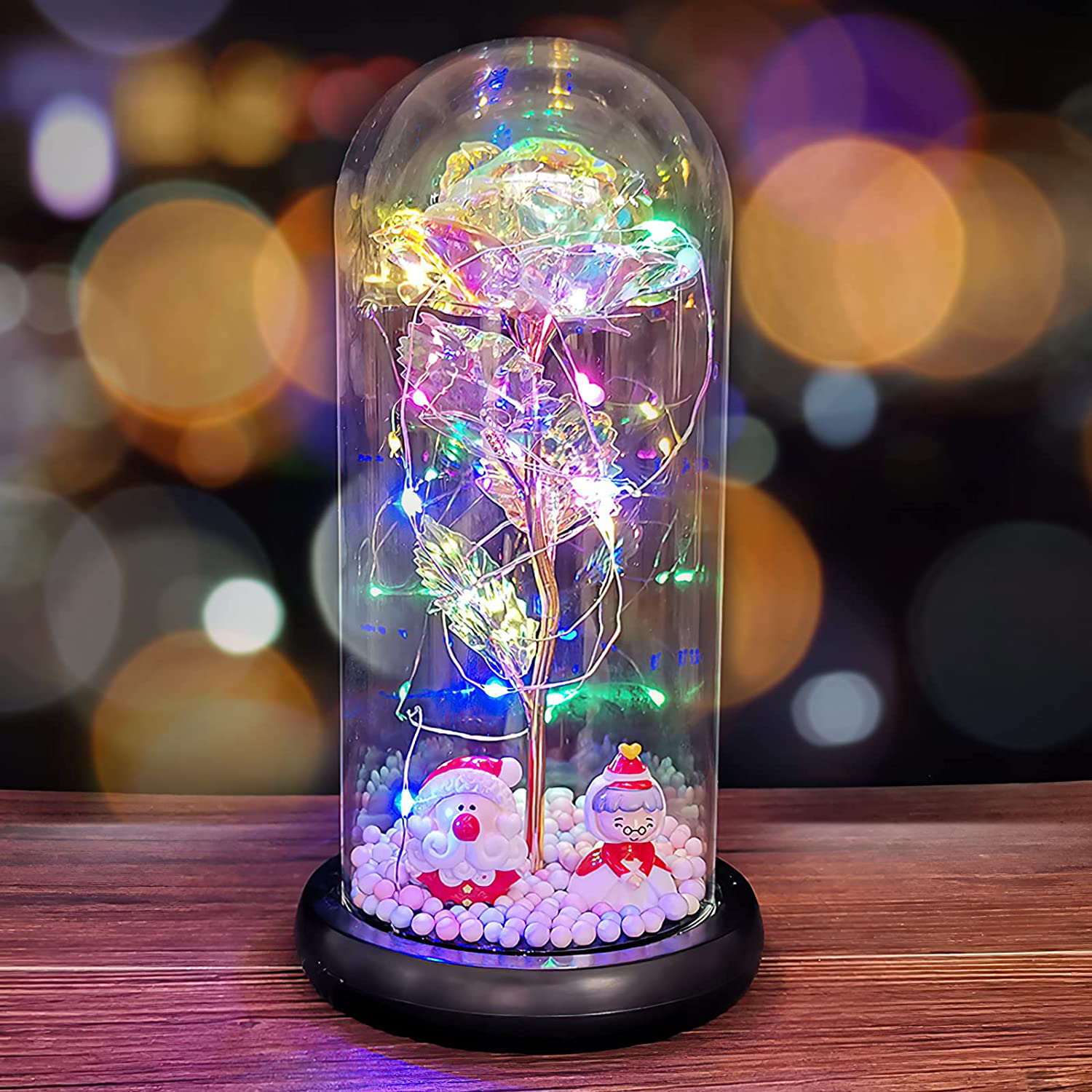 Fam Mitglie Galaxy Rose Flower Gift for Girlfriend, Artificial Flowers Glass Rose Gifts for Women/Mom, Beauty and Beast Rose in Glass Dome with Led Light String for Christmas Valentine's Day Gift Arts & Entertainment > Party & Celebration > Gift Giving FAM MITGLIE   