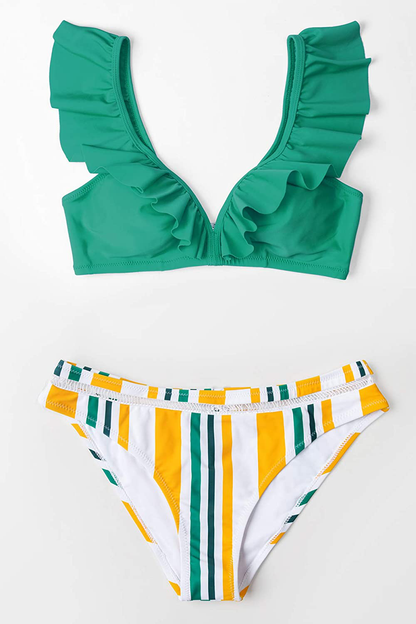 CUPSHE Women's Orange Floral Bottom Ruffle Hook Closure Bikini Set Apparel & Accessories > Clothing > Swimwear CUPSHE   