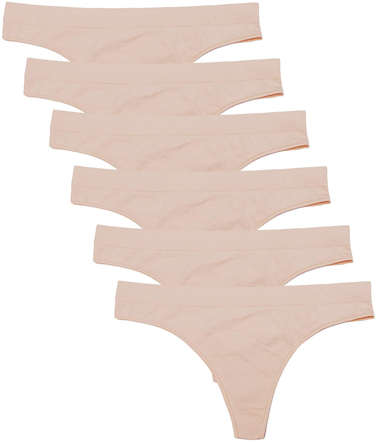 Kalon 6 Pack Women's Nylon Spandex Thong Underwear Apparel & Accessories > Clothing > Underwear & Socks > Underwear Kalon Med. Beige Large 