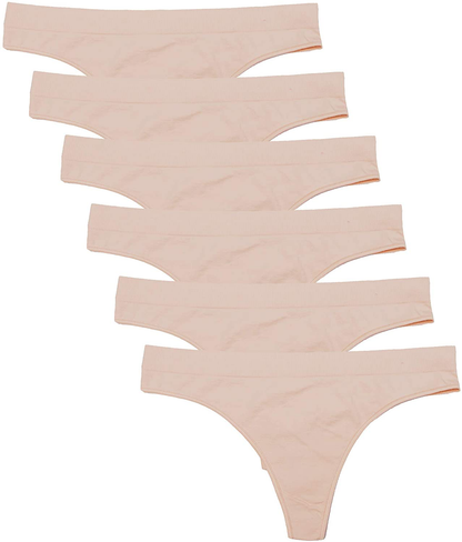 Kalon 6 Pack Women's Nylon Spandex Thong Underwear Apparel & Accessories > Clothing > Underwear & Socks > Underwear Kalon Med. Beige Large 