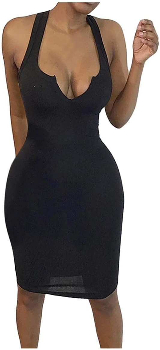 Burband Womens Ribbed V Neck Sleeveless Tank Dresses Basic Bodycon Mini Dress Solid Scoop Neck Summer Tank Shirt Dresses Apparel & Accessories > Clothing > Underwear & Socks > Shapewear Burband Black XX-Large 