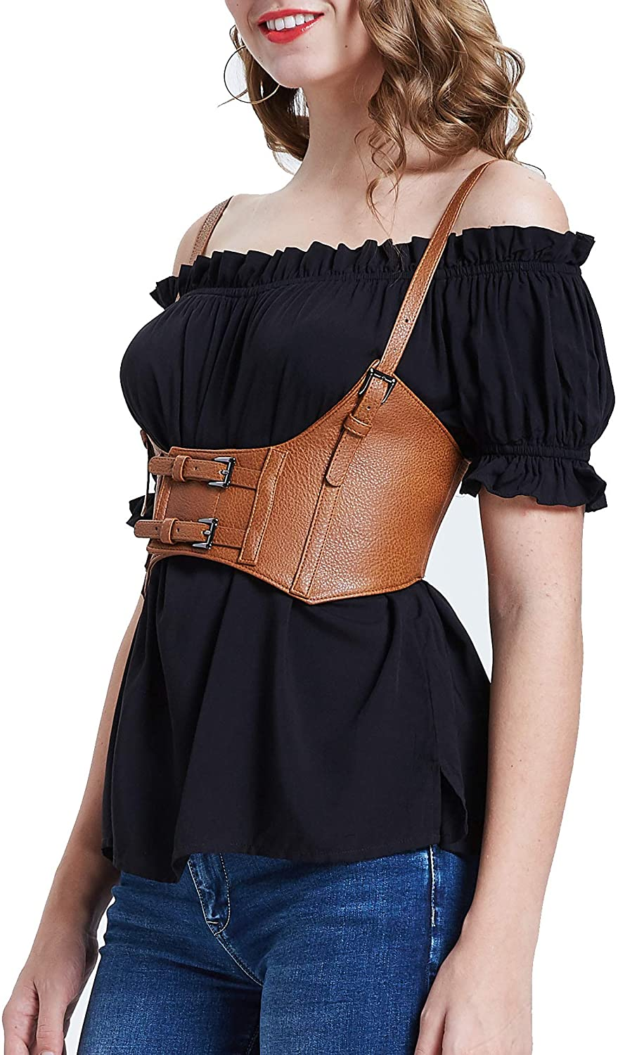 KANCY KOLE Women Fashion Faux Leather Waist Belt Steampunk Underbust Corset Apparel & Accessories > Clothing > Underwear & Socks > Lingerie KANCY KOLE   