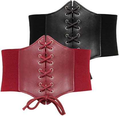 GRACE KARIN Lace-Up Cinch Belt Tied Corset Elastic Waist Belt Apparel & Accessories > Clothing Accessories > Belts GRACE KARIN Black + Red Medium 