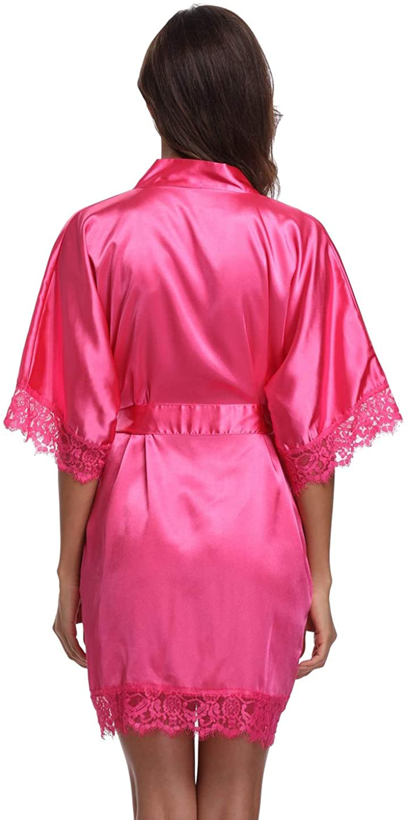 Original Kimono Women'S Lace-Trimmed Satin Short Kimono Robe Bathrobe Loungewear Apparel & Accessories > Clothing > Sleepwear & Loungewear > Robes Original Kimono   