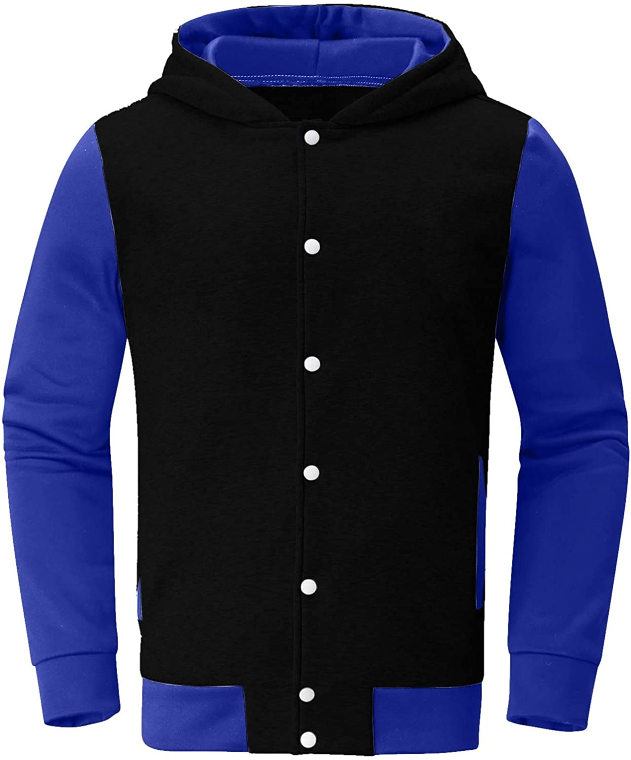 Merthy Mens Classic Varsity Baseball Jackets with Hood Casual Slim Fit Snap Buttons Cotton Uniform Bomber Jackets Coats Apparel & Accessories > Clothing > Underwear & Socks > Shapewear Merthy   