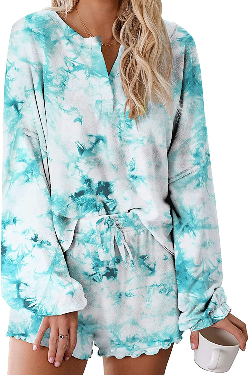 Ekouaer Tie Dye Pajamas Set Womens Loungewear Sleepwear 2 Piece PJ Sets Apparel & Accessories > Clothing > Sleepwear & Loungewear > Pajamas Ekouaer Lovely Long Sleeve 4 Large 
