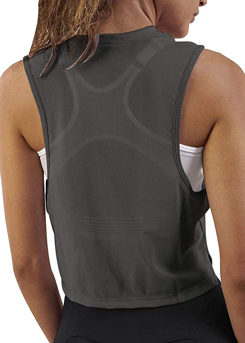 Mippo Crop Top Workout Shirts for Women Cute Sheer Mesh Back Athletic Tanks Muscle Tee Apparel & Accessories > Clothing > Activewear Kylie Max   