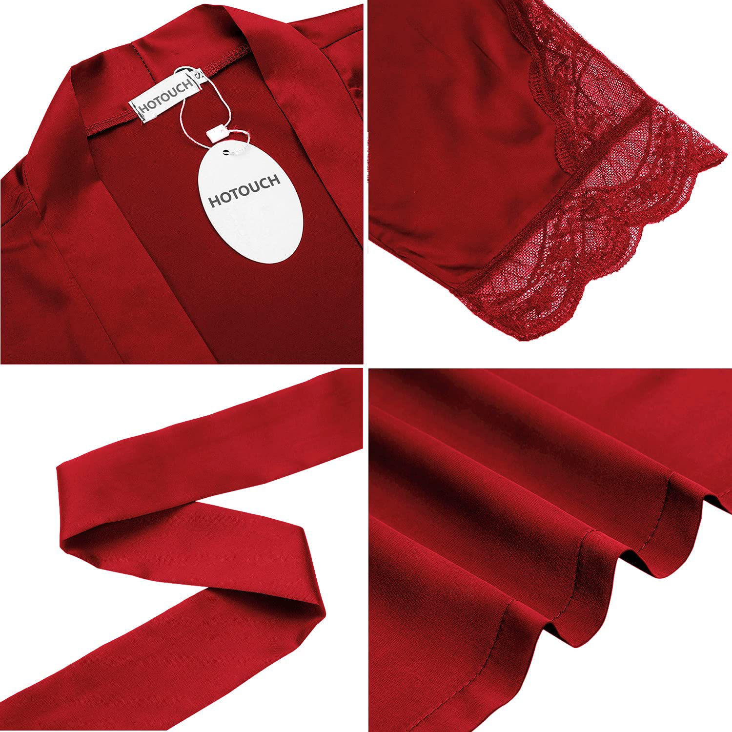 Hotouch Women'S Satin Robes Short Silk Kimono Bathrobe Lace Trim 3/4 Sleeve Bridesmaid Wedding Party Sleep Gown Loungewear Apparel & Accessories > Clothing > Sleepwear & Loungewear > Robes Hotouch   