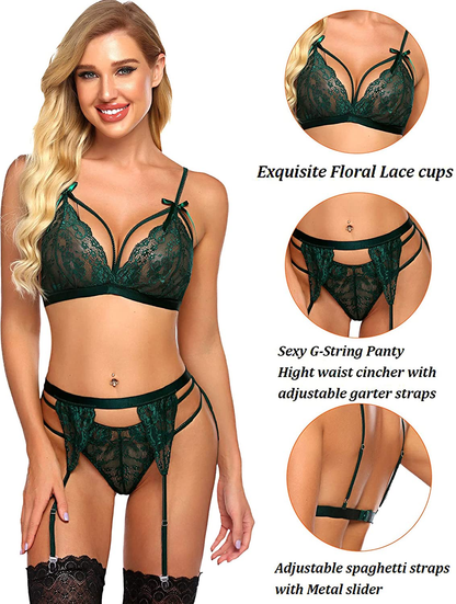 Avidlove Women Lingerie Set Lace Teddy Strap Babydoll Bodysuit with Garter Belts Apparel & Accessories > Clothing > Underwear & Socks > Lingerie Avidlove   