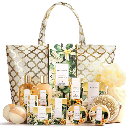 Spa Luxetique Spa Gift Basket, Vanilla Gift Baskets for Women, Luxury 15 Pcs Bath Gift Set, Relaxing at Home Bath Set with Massage Oil, Bath Salt, Bubble Bath, Christmas Gift Set for Women. Arts & Entertainment > Party & Celebration > Gift Giving spa luxetique   