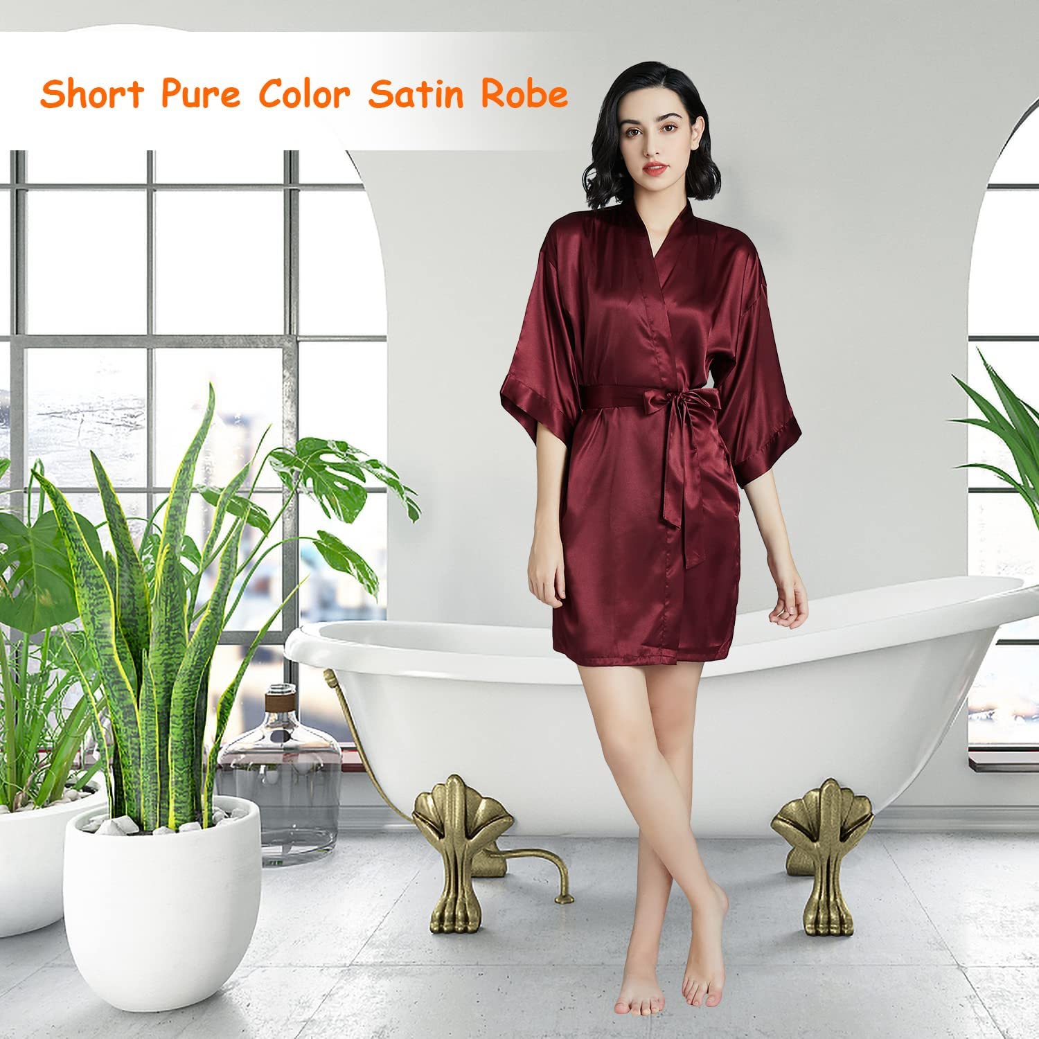 Women Bridesmaid Bridal Silk Robes - Short Pure Color Satin Kimono Bathrobes for Women,Wedding Party Getting Ready Robes Apparel & Accessories > Clothing > Sleepwear & Loungewear > Robes Vphom   