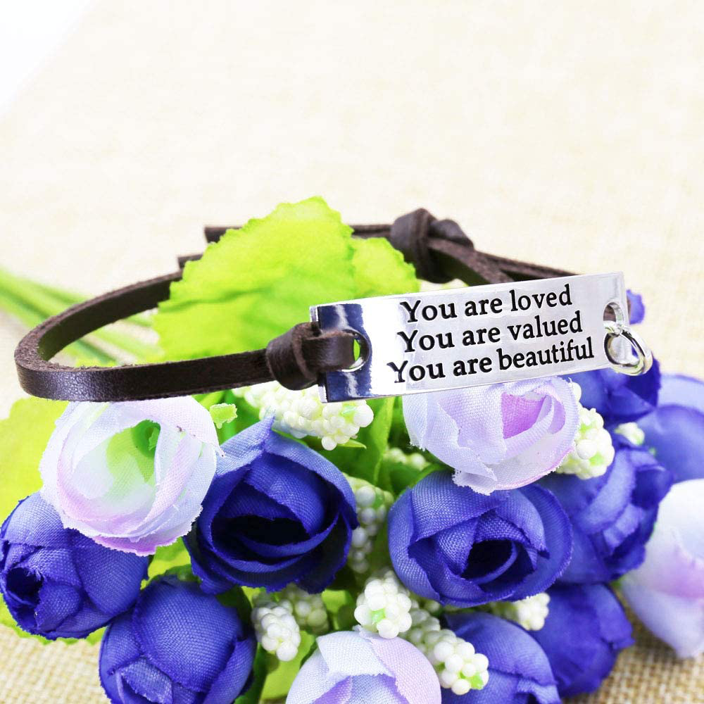 Inspirational Gifts for Women Saying Stamped You are Loved You are Valued You are Beautiful Leather Inspirational Bracelet Arts & Entertainment > Party & Celebration > Gift Giving YOYONY   