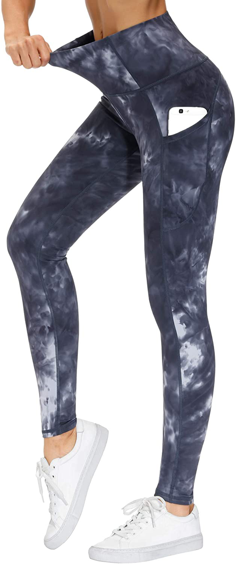 THE GYM PEOPLE Thick High Waist Yoga Pants with Pockets, Tummy Control Workout Running Yoga Leggings for Women Apparel & Accessories > Clothing > Activewear THE GYM PEOPLE Tie Dye Black Grey Large 