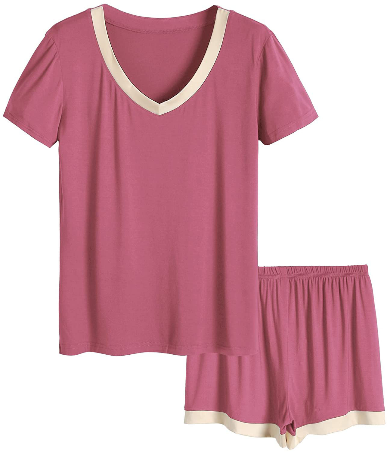 Latuza Women's V-neck Sleepwear Short Sleeve Pajama Set Apparel & Accessories > Clothing > Sleepwear & Loungewear > Pajamas KYLIE MAX Brick Red XX-Large Plus 
