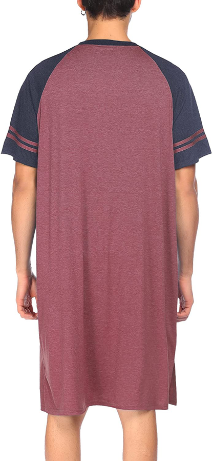 Evanhome Cotton Sleep Shirt Men V-Neck Nightshirts Short Sleeve Henley Shirt Lounge Sleepwear M-XXXL Apparel & Accessories > Clothing > Sleepwear & Loungewear > Nightgowns Kylie Max   