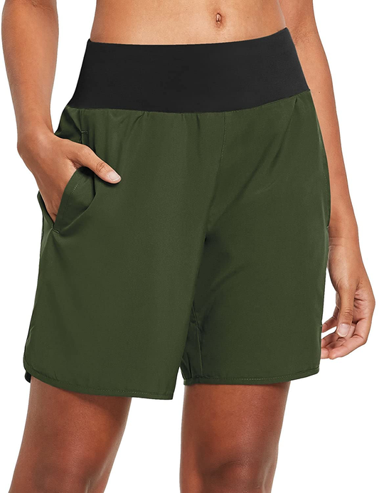 BALEAF Women'S 7 Inches Long Running Shorts with Liner Lounge Sport Gym Shorts Back Zipper Pocket Apparel & Accessories > Clothing > Shorts Kylie Max   