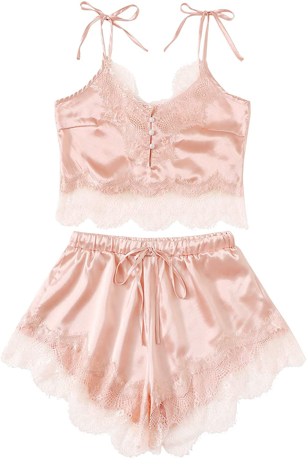 DIDK Women'S Lace Trim Bralette Shorts Pajama Set Lingerie Nightwear Apparel & Accessories > Clothing > Sleepwear & Loungewear Kylie Max   