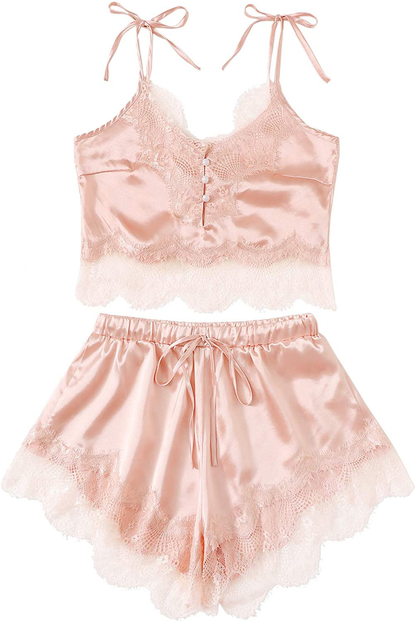 DIDK Women'S Lace Trim Bralette Shorts Pajama Set Lingerie Nightwear Apparel & Accessories > Clothing > Sleepwear & Loungewear Kylie Max   