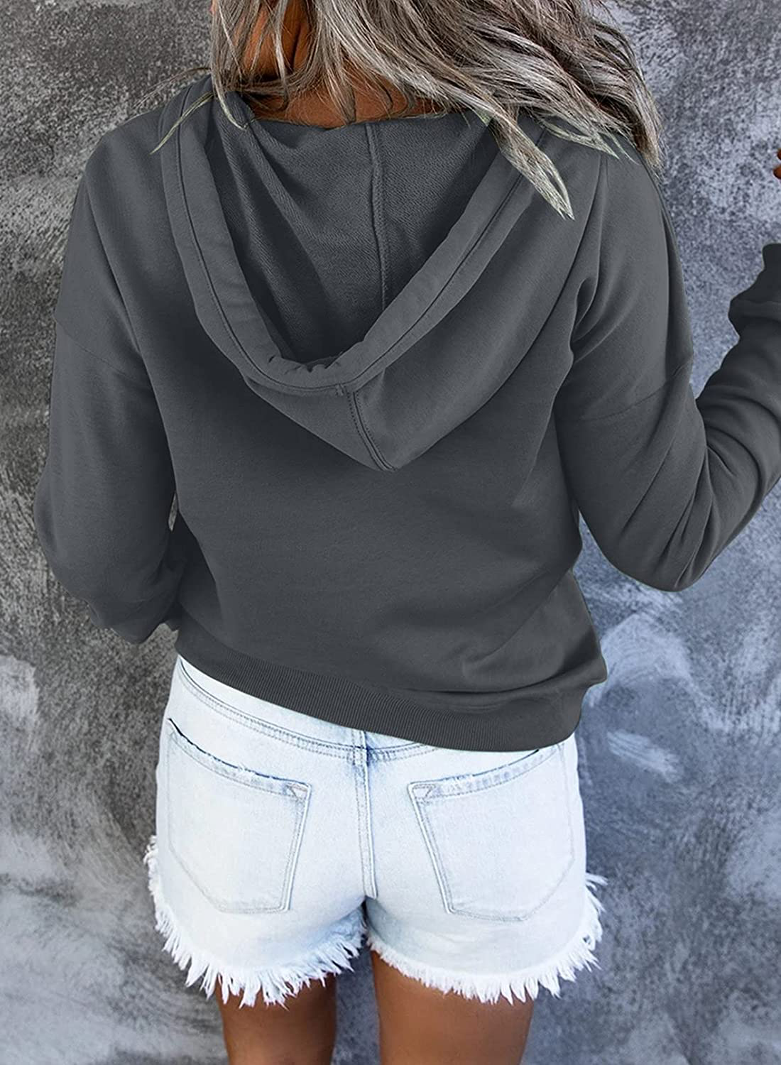 Dokotoo Womens Casual Button Collar Drawstring Long Sleeve Hoodies Pullover Sweatshirts Hooded Tops Apparel & Accessories > Clothing > Activewear Kylie Max   